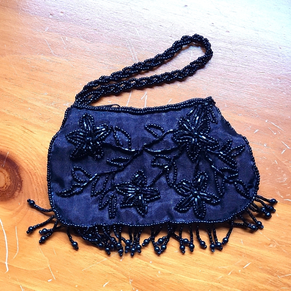 Black Beaded Coin Purse